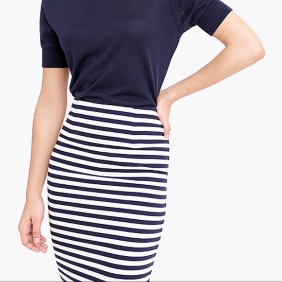 J. Crew No. 2 Pencil Skirt Navy Blue Deck Stripe 0 - Picture 3 of 7